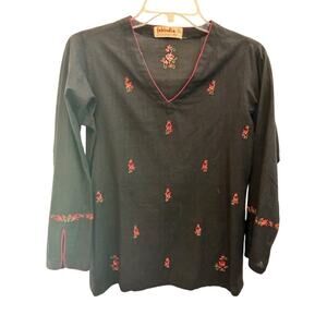 Fabindia Black Embroidered Boho Tunic Festival Top Cotton Small New